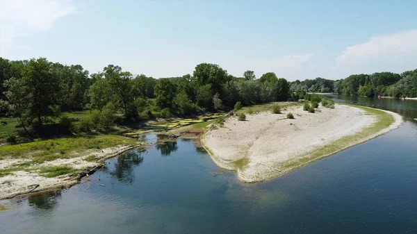 Italy Pavia Drone View Ticino River Little Water Drought Spring — ストック写真