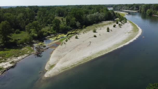 Italien Pavia Drone View Ticino Floden Med Lite Vatten Torka — Stockvideo