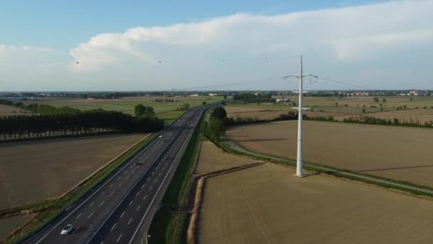 Vue Depuis Drone Nouveau Pylône Lumineux Pour Passage Électricité Haute — Video