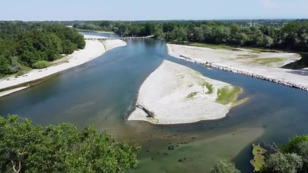 Italy Pavia Drone View Ticino River Little Water Drought Spring — Stok video