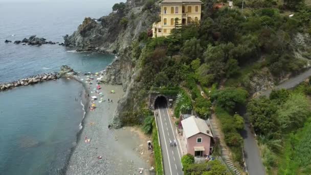 Italia Liguria Drone Veduta Aerea Levanto Bonassola Pista Ciclabile Framura — Video Stock