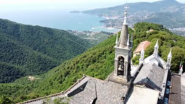 Italia Rapallo Liguria Drone Vista Aérea Del Santuario Iglesia Católica — Vídeo de stock
