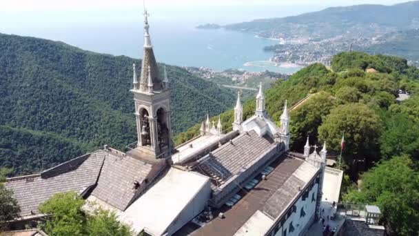 Italië Rapallo Ligurië Drone Luchtfoto Van Katholieke Kerk Heiligdom Van — Stockvideo