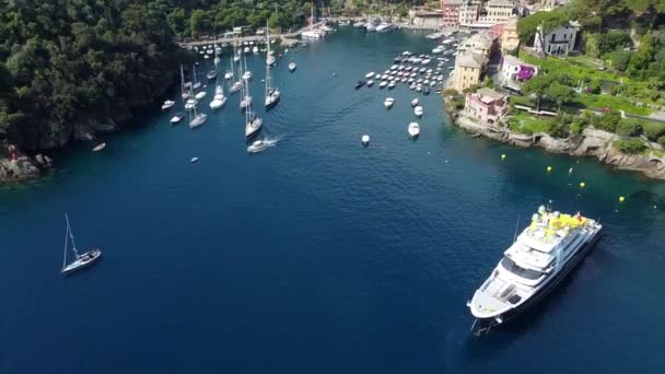 Europe Italy Portofino Liguria Drone Aerial Footage Portofino Harbor Typical — Vídeo de Stock