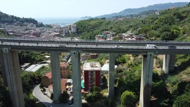June 2022 Motorway Viaduct Suspended High Concrete Pylons Liguria Genoa — ストック動画