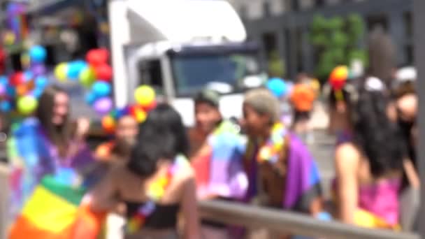 Europe Italy Milan July 2023 Defocused Crowd People Gay Pride — Stockvideo