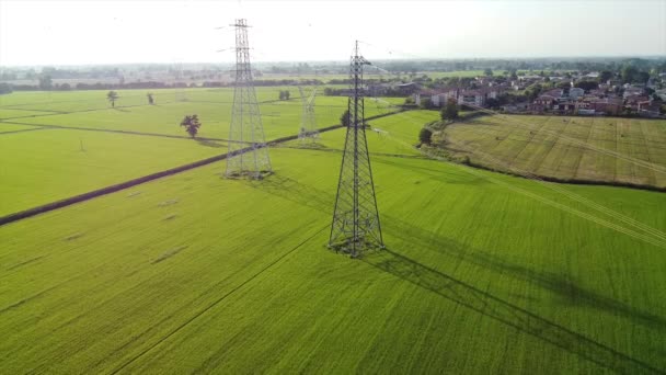 Italy Drone View Power Plant Lacchiarella Milan Valley High Voltage — Stok video