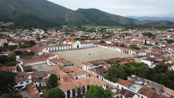 Drone Aerial Footage Villa Leyva City Colombia South America Een — Stockvideo