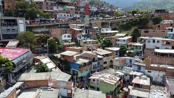 Medellin Colombie Drone Vue Aérienne Des Bidonvilles Comuna Favela Autrefois — Photo