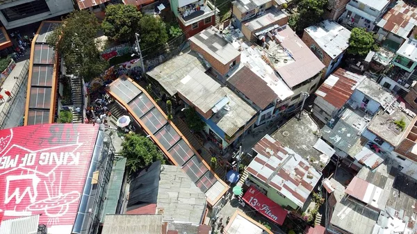 Medellin Colombia Drone Luchtfoto Van Comuna Sloppenwijken Favela Eens Een — Stockfoto