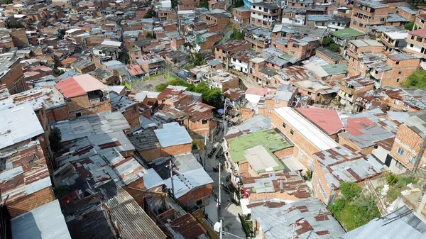 Medellin Colombia Drone Luchtfoto Van Comuna Sloppenwijken Favela Eens Een — Stockfoto