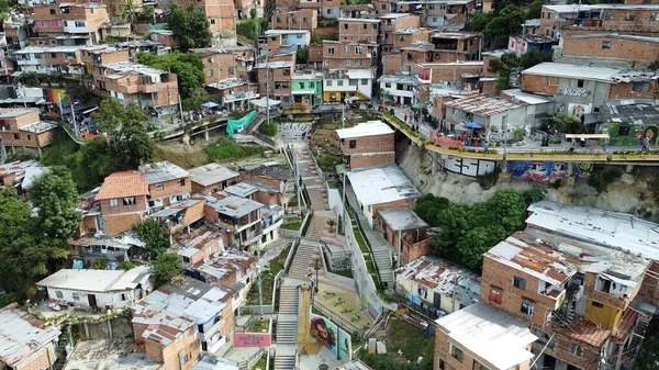 Medellin Colombia Drone Luchtfoto Van Comuna Sloppenwijken Favela Eens Een — Stockfoto