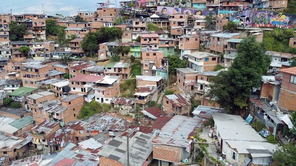 Medellin Colombie Drone Vue Aérienne Des Bidonvilles Comuna Favela Autrefois — Photo