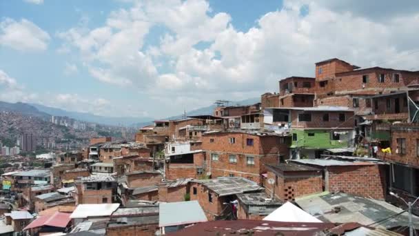 Medellin Kolumbia Widok Lotu Ptaka Comuna Slumsów Niegdyś Jedna Najniebezpieczniejszych — Wideo stockowe