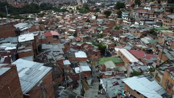 Medellin Colombia Drone Aerial View Comuna Slums Once One Most — Stock Video