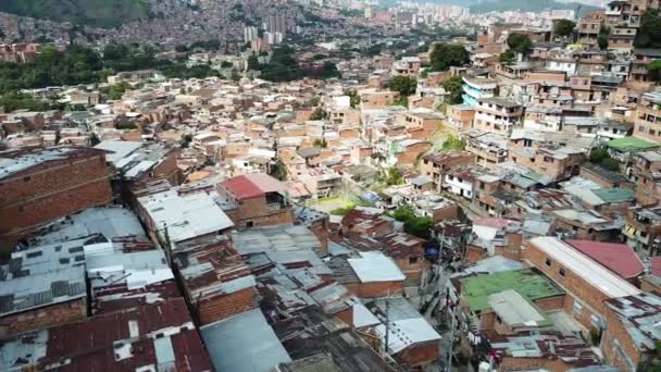 Medellin Kolumbien Drohnen Luftaufnahme Von Comuna Slums Favela Einst Eines — Stockvideo