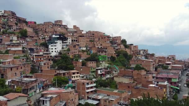 Medellin Colombia Drone Aerial View Comuna Slums Favela Once One — Stock Video