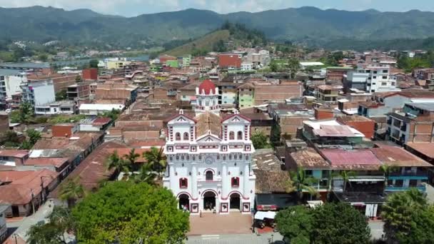 América Sul Colômbia Drone Vista Aérea Catedral Igreja Guatape Centro — Vídeo de Stock