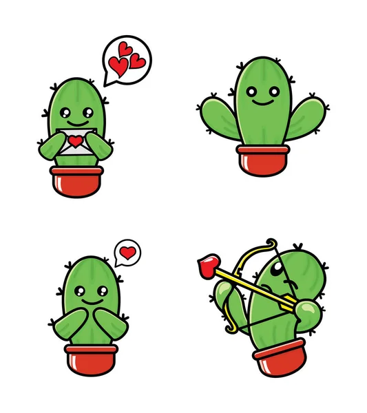 Kolekcja Cute Kaktusów Kreskówki Happy Expressions — Wektor stockowy