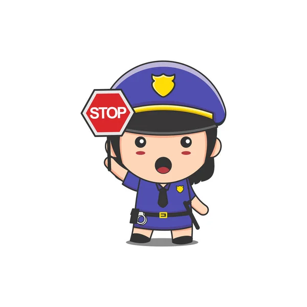 Vetor Ilustração Mulher Polícia Bonito Segurando Sinal Parada — Vetor de Stock