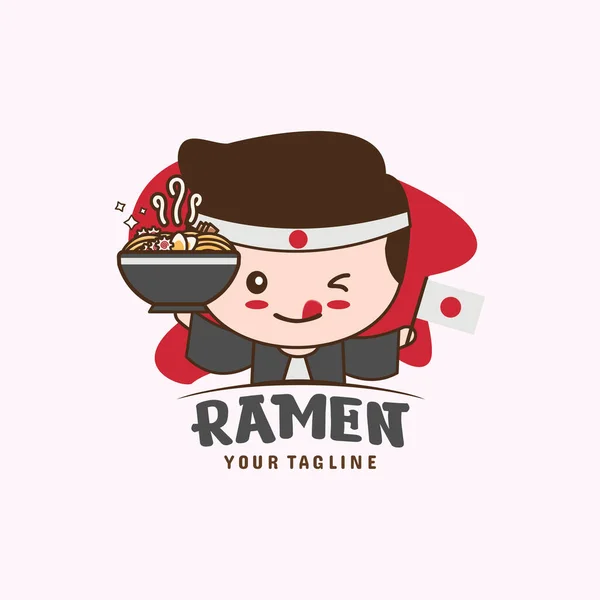 Χαριτωμένο Χαρακτήρες Μασκότ Και Ιαπωνικά Noodles Ράμεν — Διανυσματικό Αρχείο