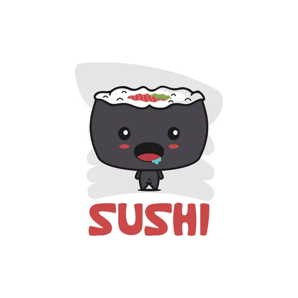 Lindo Personaje Mascota Sushi Ilustración Dibujos Animados Comida Japonesa — Vector de stock