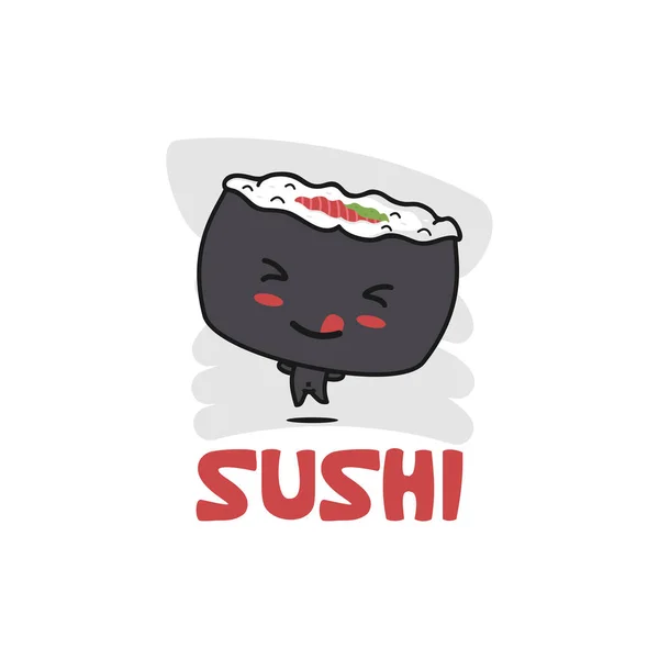 Bonito Personagem Mascote Sushi Ilustração Desenho Animado Comida Japonesa — Vetor de Stock