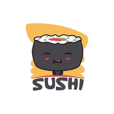 Şirin suşi maskotu. Japon yemek karikatürü çizimi