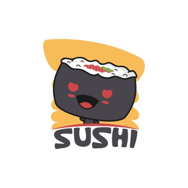 Şirin suşi maskotu. Japon yemek karikatürü çizimi