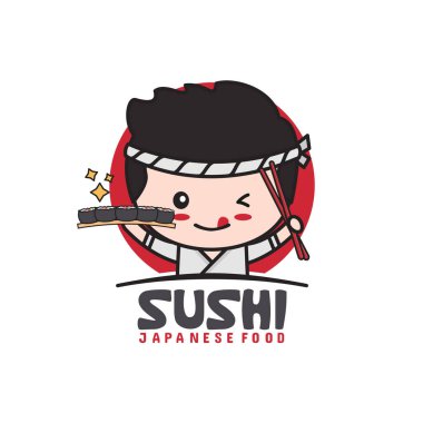 Suşi için sevimli maskot logosu şablonu