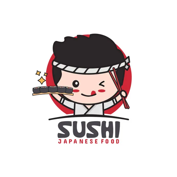 Modelo Logotipo Mascote Bonito Para Alimentos Sushi — Vetor de Stock