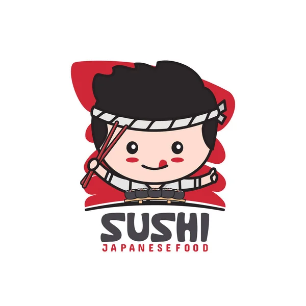 Modelo Logotipo Mascote Bonito Para Alimentos Sushi — Vetor de Stock