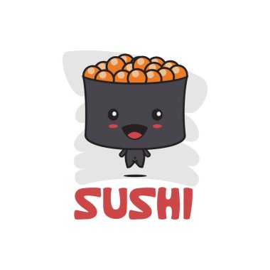 Şirin suşi maskotu karakteri, Japon yemek karikatürü çizimi.