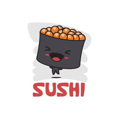 Şirin suşi maskotu karakteri, Japon yemek karikatürü çizimi.