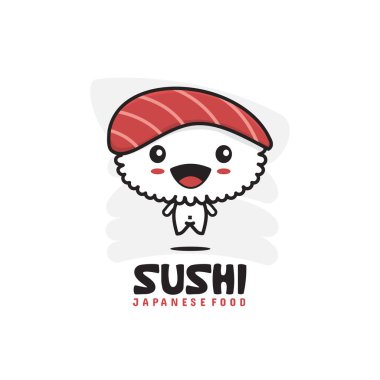 Şirin suşi maskotu karakteri, Japon yemek karikatürü çizimi.