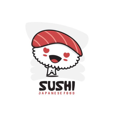 Şirin suşi maskotu karakteri, Japon yemek karikatürü çizimi.