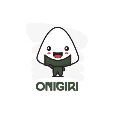 Sevimli onigiri. Japon yemek maskotu vektör illüstrasyonu