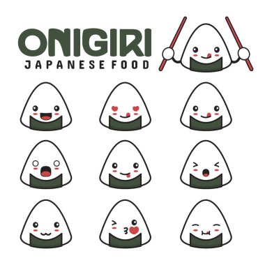 Farklı yüz ifadeleri olan sevimli onigiri vektörü