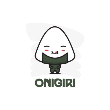 Sevimli onigiri. Japon yemek maskotu vektör illüstrasyonu