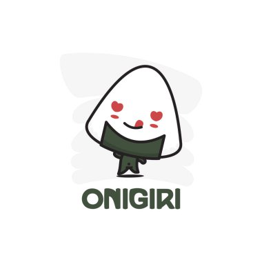 Sevimli onigiri. Japon yemek maskotu vektör illüstrasyonu