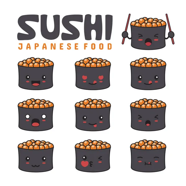 Emoji Sushi Lindo Con Diferentes Expresiones Faciales — Vector de stock