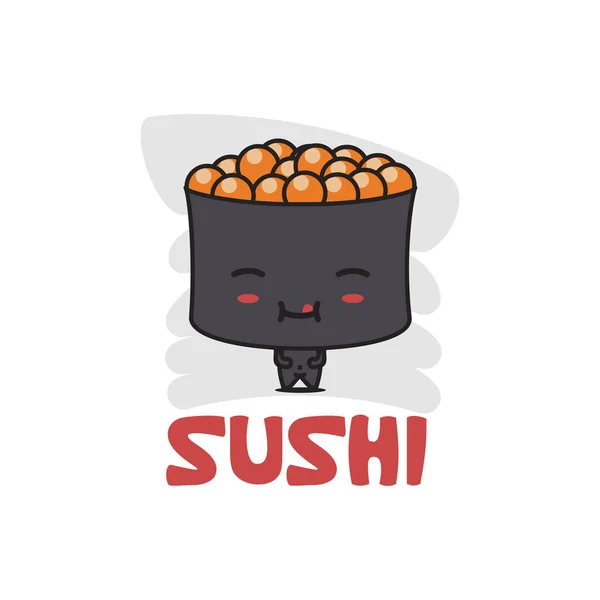 Bonito Personagem Mascote Sushi Ilustração Desenho Animado Comida Japonesa — Vetor de Stock