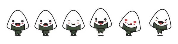 Set Leuke Onigiri Cartoon Mascotte Met Verschillende Uitdrukkingen — Stockvector