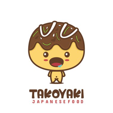 Sevimli takoyaki çizgi film karakterleri. Japon yemek çizimleri.