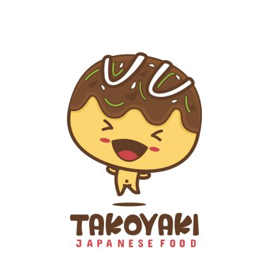 Sevimli takoyaki çizgi film karakterleri. Japon yemek çizimleri.