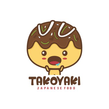 Sevimli Japon yemekleri takoyaki maskotu çizimi