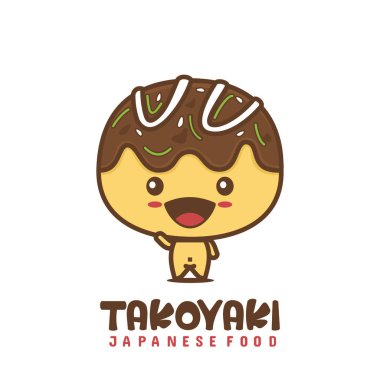 Sevimli takoyaki çizgi film karakterleri. Japon yemek çizimleri.
