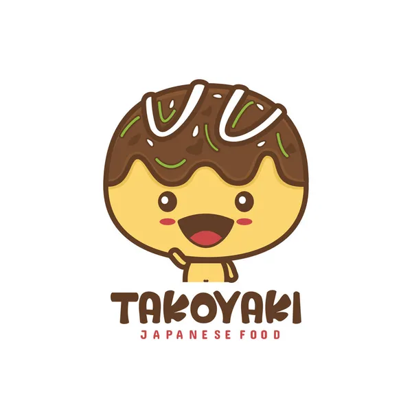 Lindo Comida Japonesa Takoyaki Mascota Ilustración — Vector de stock