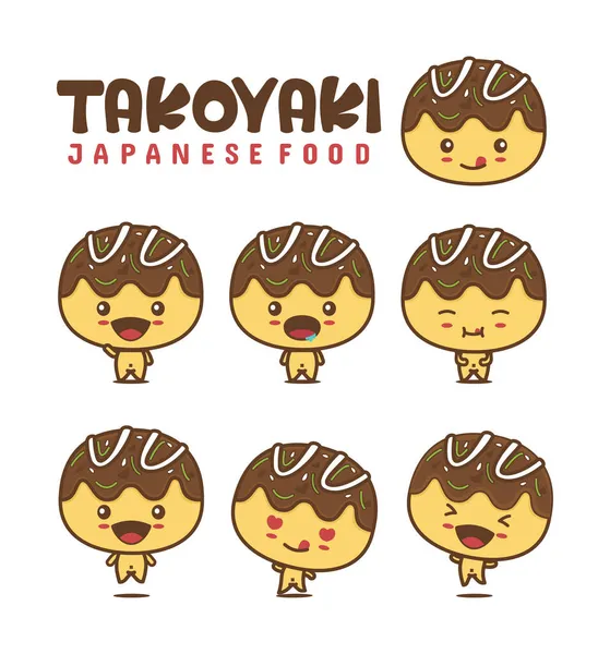 Şirin takoyaki maskotu. Japon yemeklerini farklı ifadelerle resmetmek