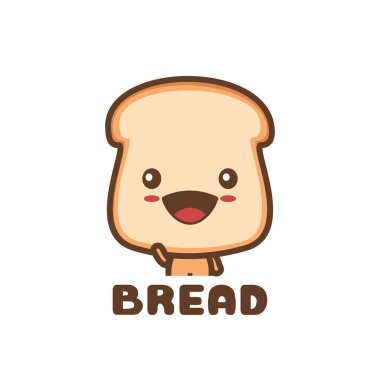 Mutlu yüzlü şirin bir çörek. Yemek maskotu şablonu. Logo, menü, kart vs. olarak kullanılabilir.